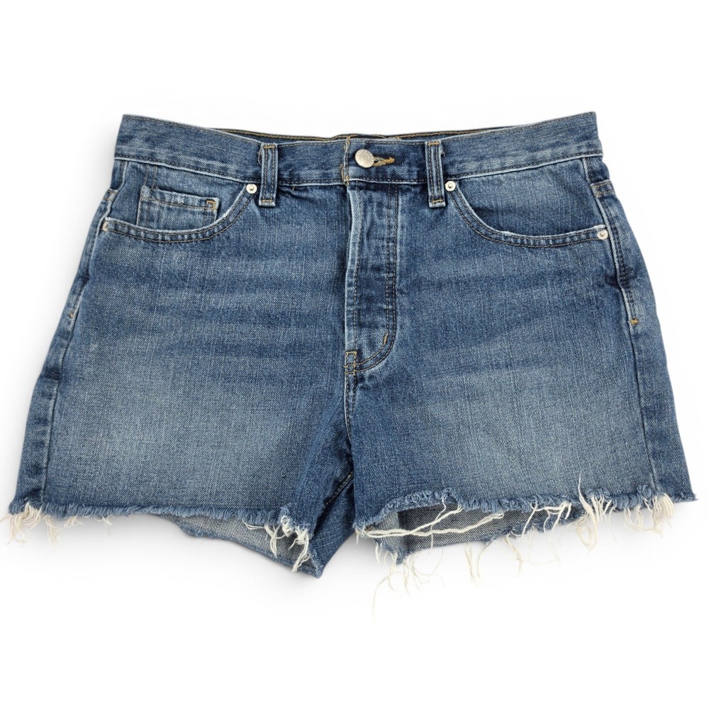 BDG Boyfriend Low Rise Denim Shorts 26 Button Fly Raw Hem Y2K Festival Blue